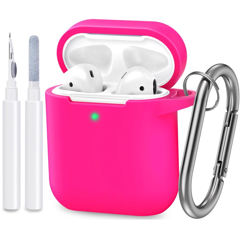 ATUAT Compatible with AirPods Case Cover, Full Protective Silicone Skin Dust-Proof Designed for Apple AirPods 1st 2nd Generation with Keychain, Front LED Visible, Hot Pink - Image 1